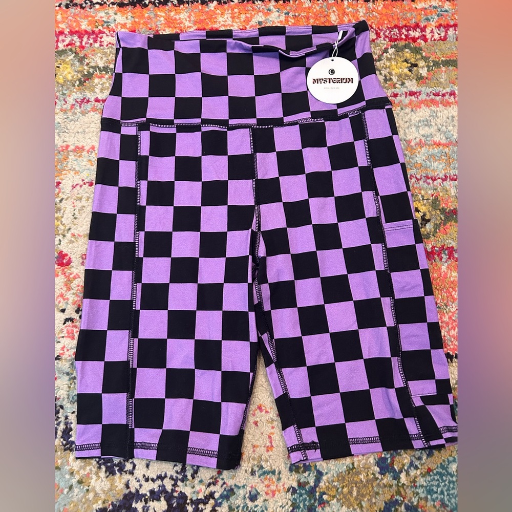 Purple & Black Checkered Bike Shorts